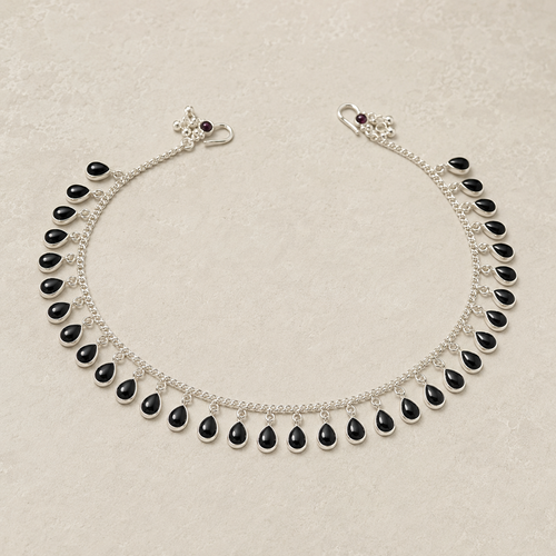 Black Tear Drop Anklet in 92.5 silver, clean product view