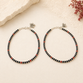 Black and red bead 92.5 silver anklet pair product view