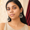 Full Moon Drop Earrings worn on both ears